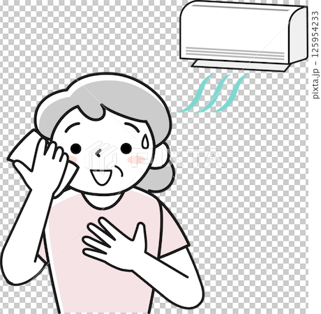 冷房で暑さをしのぐ笑顔の高齢女性 冷房で暑さをしのぐ笑顔の高齢女性 125954233