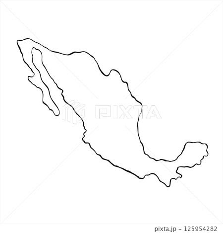 Minimalist black and white vector outline of Mexico map. Geometric abstract silhouette of country border monochrome illustration. For tourist advertising brochures, patriotic merchandise. 125954282