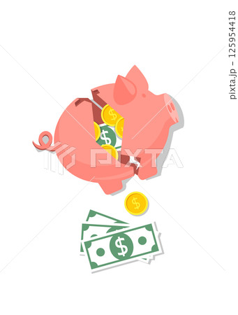 Broken piggy bank money safe with coins concept Isometric stock illustration Broken piggy bank money safe with coins concept Isometric stock illustration 125954418