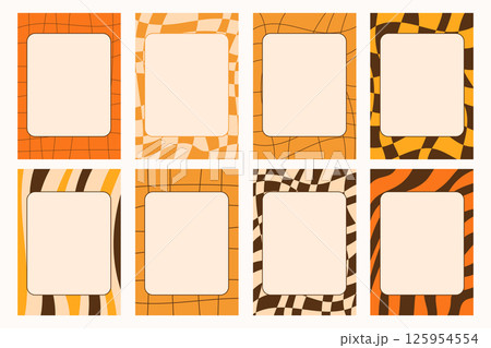 Set of groovy note frames in African colors with bold checkered and striped patterns. 125954554