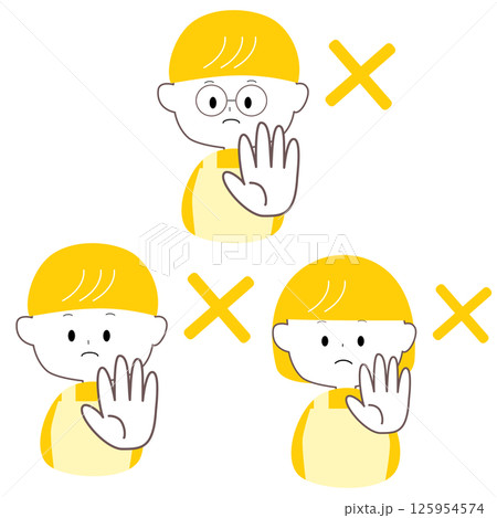 ストップポーズをするエプロン姿のかわいい男女 ストップポーズをするエプロン姿のかわいい男女 125954574