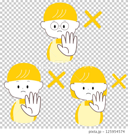 ストップポーズをするエプロン姿のかわいい男女 ストップポーズをするエプロン姿のかわいい男女 125954574