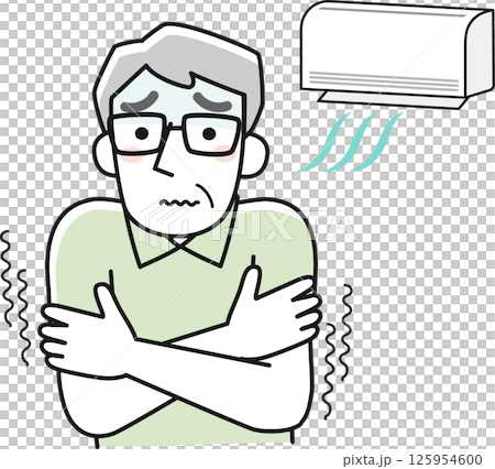 An elderly man shivering from the cold due to the air conditioning being too strong 125954600