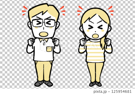 一對穿著休閒服的年輕夫婦大聲而瘋狂地歡呼 125954681
