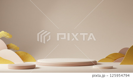 和風の背景モックアップ・和紙・金箔入り・高解像度トップビュー、和風背景素材、合成しやすい構図 125954794