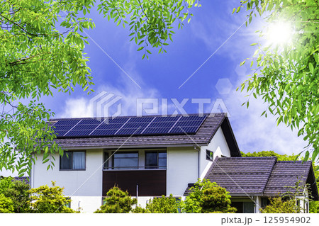 エコイメージ_新緑と空とエコハウスと太陽 エコイメージ_新緑と空とエコハウスと太陽 125954902