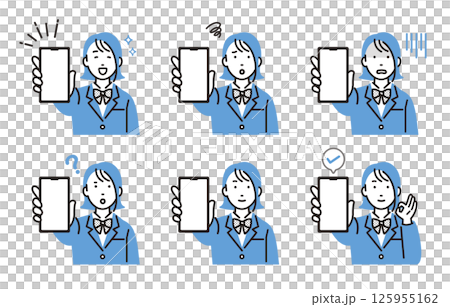 Set of high school girls showing smartphone screens Set of high school girls showing smartphone screens 125955162