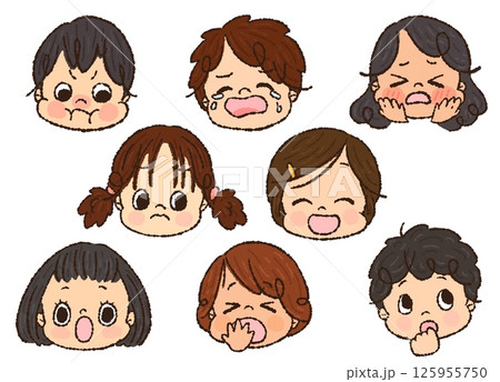 いろいろな表情の子供たち 表情セット1 手描き いろいろな表情の子供たち 表情セット1 手描き 125955750