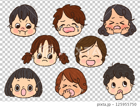いろいろな表情の子供たち 表情セット1 手描き いろいろな表情の子供たち 表情セット1 手描き 125955750