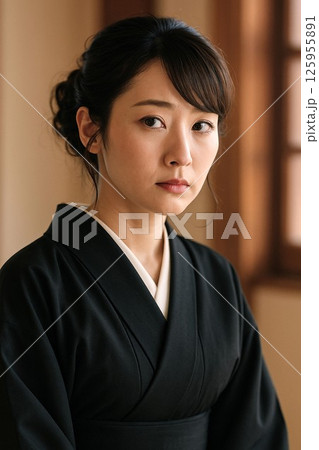 戸惑いの視線を向ける女性の横顔 125955891
