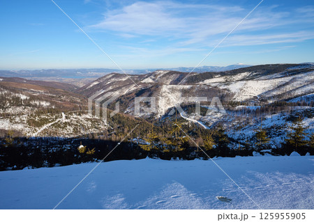 Marvellous valley at Silesian Beskid on European Bialy Krzyz in Poland Marvellous valley at Silesian Beskid on European Bialy Krzyz in Poland 125955905