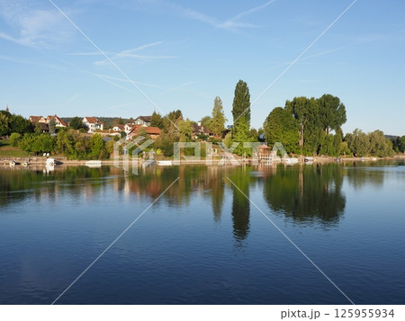 Pier at Rhine River in STEIN AM RHEIN town in SWITZERLAND Pier at Rhine River in STEIN AM RHEIN town in SWITZERLAND 125955934