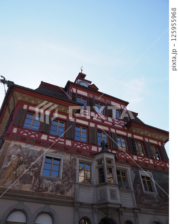 Facade of town hall in European Stein am Rhein village in Switzerland - vertical 125955968