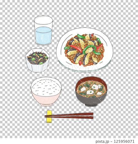 Well-balanced meal, Chinese food, mapo eggplant 125956071