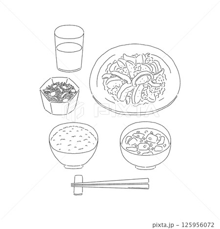 バランスの良い食事・中華・麻婆茄子 線画 バランスの良い食事・中華・麻婆茄子 線画 125956072