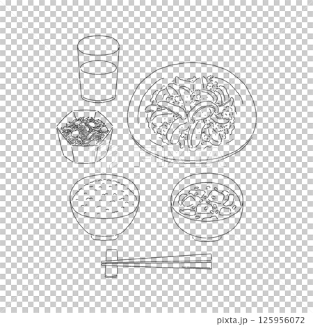 バランスの良い食事・中華・麻婆茄子 線画 バランスの良い食事・中華・麻婆茄子 線画 125956072