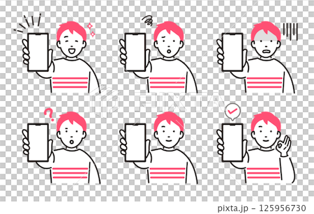 人物 スマホ画面を見せる男の子セット 125956730