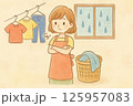 雨で洗濯に困る女性 125957083
