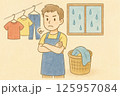 雨で洗濯に困る男性 125957084