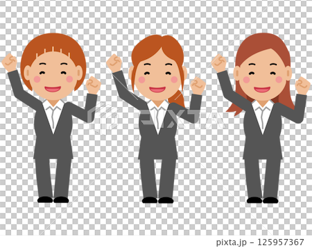 A young woman in a gray suit cheering with big gestures. Part 2 125957367