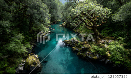 森の中を清らかな小川が流れる 125957533