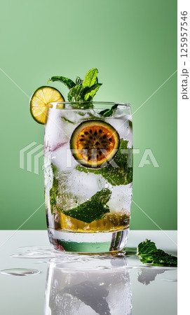 Refreshing tropical mojito cocktail with vibrant flavors and eco-friendly presentation 125957546
