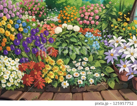 カラフルな花で埋め尽くされた公園の花壇 カラフルな花で埋め尽くされた公園の花壇 125957752