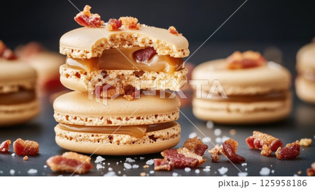 Delicious French Macaroons with Caramel Filling and Pecan Toppings Perfect for Dessert Lovers and Sweet Treat Enthusiasts Healthy Dessert Concept Delicious French Macaroons with Caramel Filling and Pecan Toppings Perfect for Dessert Lovers and Sweet Treat Enthusiasts Healthy Dessert Concept 125958186