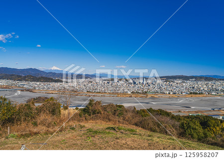 静岡市の円山花木園から見た静岡市の街並みと富士山(静岡県) 125958207