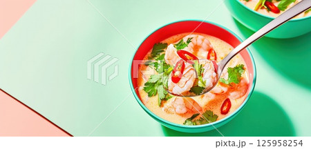 Discover the rich flavors of Laksa Lemak, a beloved Malaysian dish with vibrant ingredients 125958254
