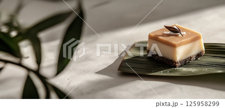 Ultra-realistic kuih seri muka dessert on banana leaf showcases cultural richness of Malaysia 125958299