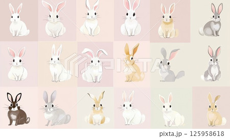 Adorable and Funny Collection of Cute Cartoon Rabbits in Various Poses and Colors for Pet Lovers and Animal Enthusiasts, Cute Pets Concept Adorable and Funny Collection of Cute Cartoon Rabbits in Various Poses and Colors for Pet Lovers and Animal Enthusiasts, Cute Pets Concept 125958618