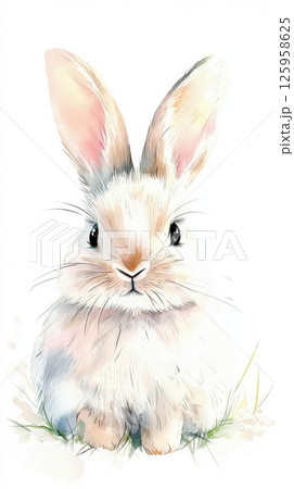 Adorable fluffy rabbit with large ears sitting on grass, showcasing its cute features and playful demeanor, perfect for animal lovers and pet enthusiasts, cute pets concept 125958625