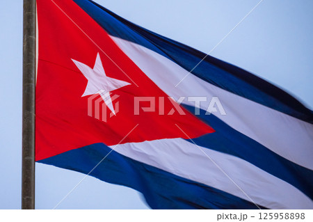 Cuba Flag Waving on flagpole 125958898
