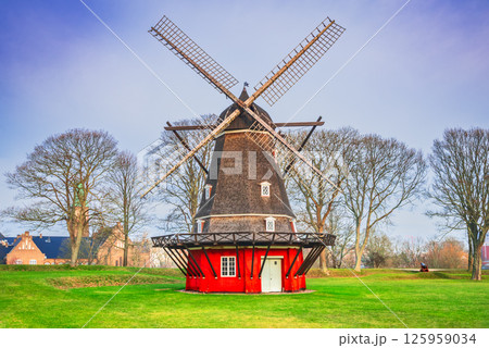 Copenhagen, Denmark. Kastelsmollen, historic windmill located within Kastellet. 125959034