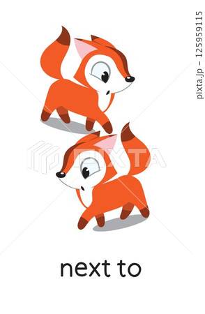 Preposition of place. Fox NEXT TO another fox Preposition of place. Fox NEXT TO another fox 125959115