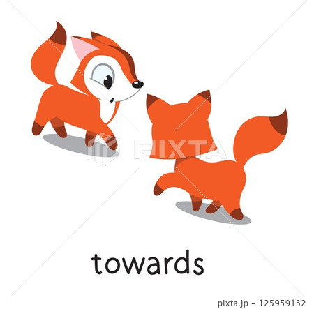 Preposition of movement. Foxes are moving TOWARDS 125959132