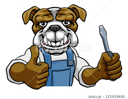 Bulldog Electrician Handyman Holding Screwdriver Bulldog Electrician Handyman Holding Screwdriver 125959480