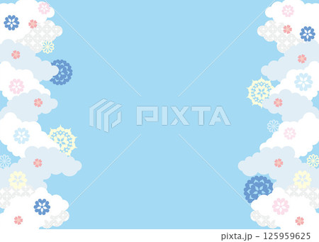 背景素材-レトロ花・雲柄3ベク 125959625
