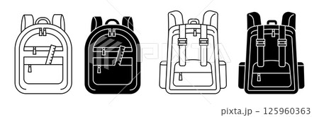 Backpack, Rucksack Icon Set. Silhouette and Line Style School, Travel Bag Logo minimalist design 125960363