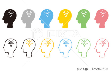 ひらめきのイメージイラスト、横顔と電球のイラスト 125960396
