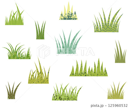 Tufts of vector stylized green grass with texture on white background 125960532