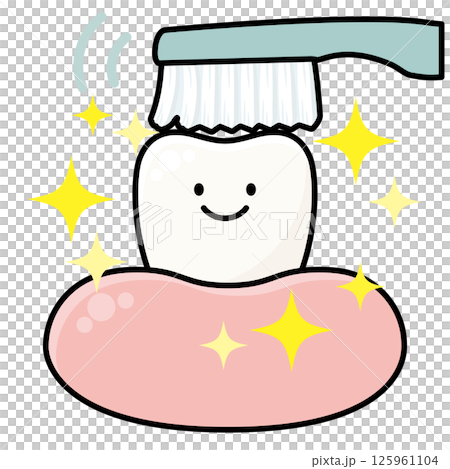 健康な歯と歯ブラシによるブラッシングをイメージした虫歯予防のベクターイラスト 健康な歯と歯ブラシによるブラッシングをイメージした虫歯予防のベクターイラスト 125961104