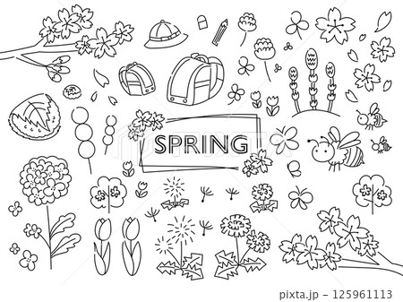 春の手描きイラストセット	 125961113