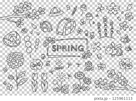 春の手描きイラストセット	 125961113