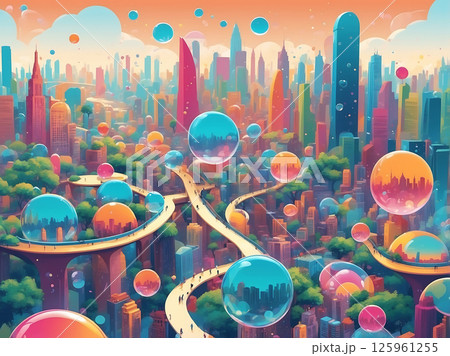 空想の世界　シャボン玉が広がる世界　ai 125961255