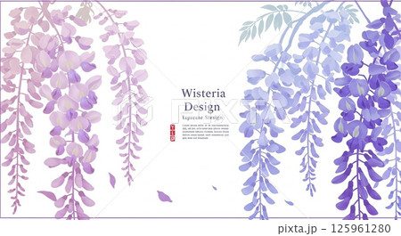 左右から流れるような藤の花と柔らかな紫色のグラデーション 左右から流れるような藤の花と柔らかな紫色のグラデーション 125961280