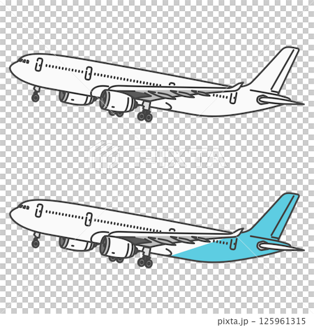 插畫素材：海外旅行、國際航班、長途客機/飛機、降落位置（免費換色OK！ 125961315