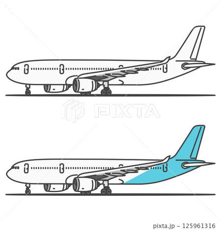 イラスト素材:海外旅行・国際線・長距離路線の旅客機/飛行機、ランプに駐機状態 (自由に色変更OK!) イラスト素材:海外旅行・国際線・長距離路線の旅客機/飛行機、ランプに駐機状態 (自由に色変更OK!) 125961316