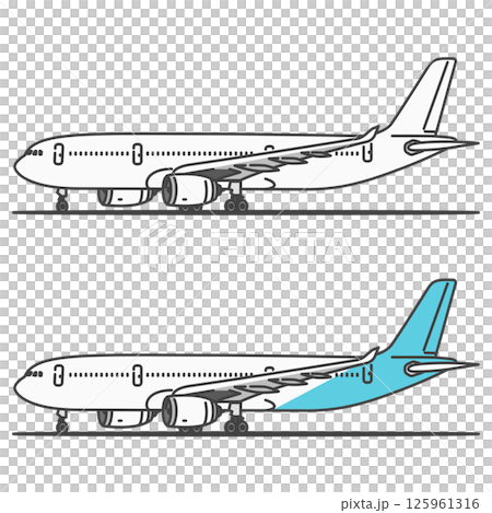 イラスト素材:海外旅行・国際線・長距離路線の旅客機/飛行機、ランプに駐機状態 (自由に色変更OK!) イラスト素材:海外旅行・国際線・長距離路線の旅客機/飛行機、ランプに駐機状態 (自由に色変更OK!) 125961316